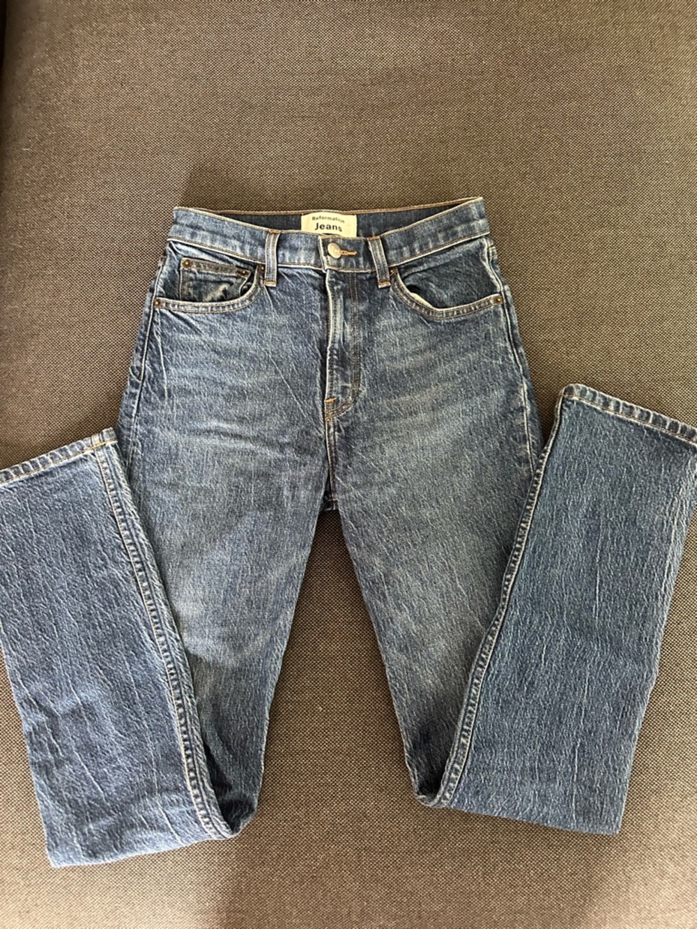 Reformation Straight-Leg Jeans in Washed Blue size 25